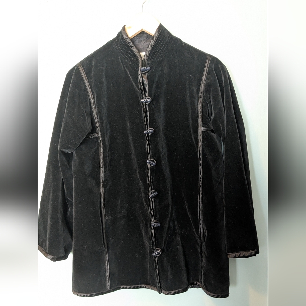 Holt Renfrew Vintage Black Velvet Mandarin Collar Toggle Jacket